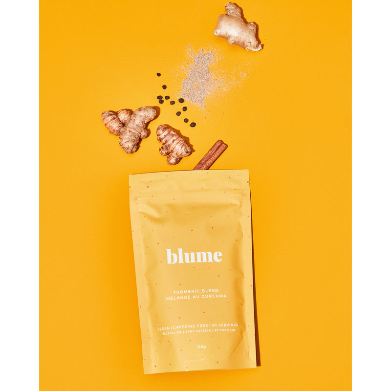 Turmeric Blend from Blume. Vegan, caffeine free, latte blend coffee alternative. corporate gifting in edmonton AB, custom gift boxes