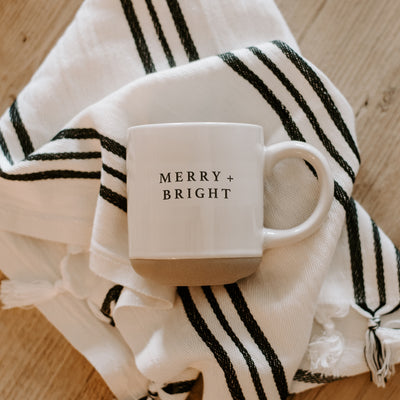 Merry and Bright - Cream Stoneware Coffee Mug - 14 oz - The Self-Care Shop