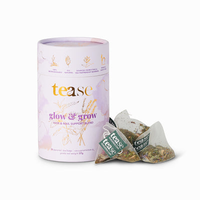 Glow & Grow | Nail & Hair Growth Tea Blend | Pyramid Bags - The Self-Care Shop. Hair & Nail Support Blend, all natural teas, canadian made, Edmonton AB, Custom Gift Boxes