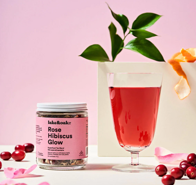 Rose Hibiscus Glow - Superfood Tea. Superfood herbal tea blend, hair, skin & nail support, 