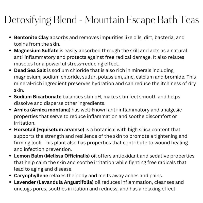 naturemary giant bath tea ingredients detoxifying blend mountain escape All natural bath tea bags